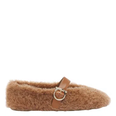 Ferragamo Teddy Ballets In Brown