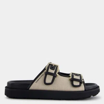 Ferragamo Tena Double-strap Sandals In Neutral