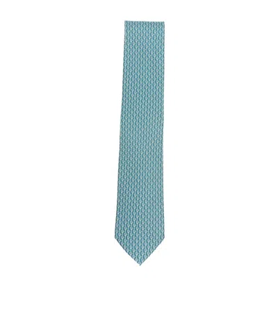 Ferragamo Tennis Print Silk Tie In Blue