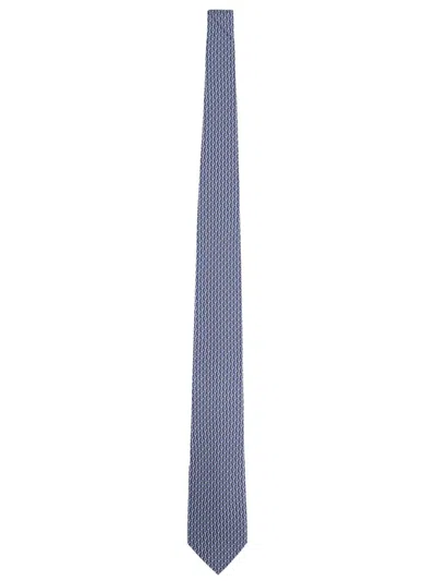 Ferragamo Tennis Print Silk Tie In Blue