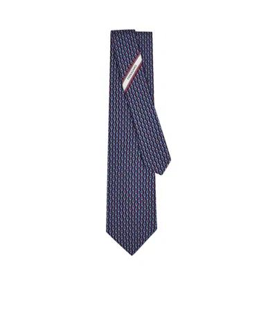 Ferragamo Tennis Print Silk Tie In Blue