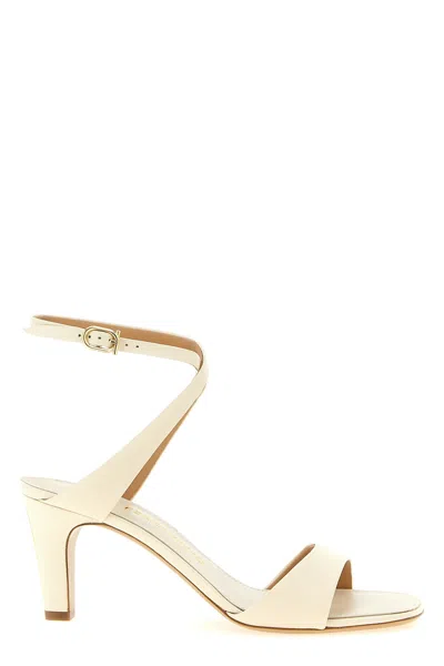 Ferragamo Teresy Sandals Open Toe Leather Sole Ankle Strap In White