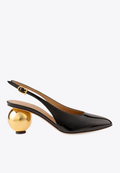 Ferragamo Tessie 70 Spherical Heel Leather Slingback Pumps In Black