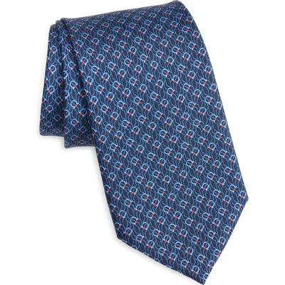 Ferragamo Tetris Gancini Silk Tie In Blue