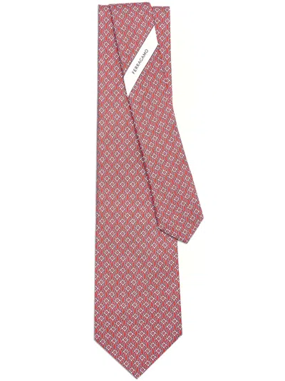 Ferragamo Gancini Printed Tie In Pink