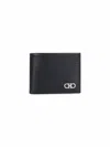 Ferragamo Textured Bifold Wallet With Polished Logo Emblem In Black