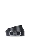 Ferragamo Textured Black Calfskin Belt With Distinctive Logo Buckle In Black