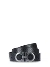 Ferragamo Textured Black Calfskin Belt With Distinctive Logo Buckle In Gray