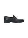 Ferragamo Textured Black Leather Loafers With Metallic Bit Detail In Black