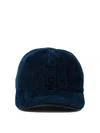 Ferragamo Embroidered Curved Brim Textured Fabric Hats In Blue