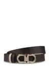 Ferragamo Textured Calf Leather Belt With Polished Buckle In Black