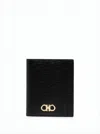 Ferragamo Textured Calf Leather Card Wallet In Black
