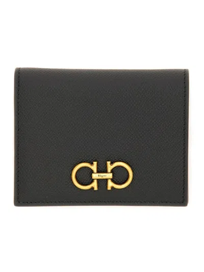 Ferragamo Textured Calf Leather Wallet In Black
