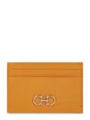 Ferragamo Textured Calfskin Wallet With Logo Emblem In Brown