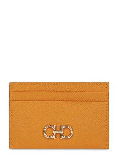 Ferragamo Textured Calfskin Wallet With Logo Emblem In Brown