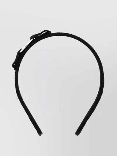 Ferragamo Textured Fabric Hairband With Metal Bow Accent In Black