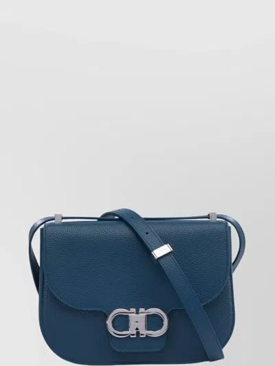 Ferragamo Textured Finish Crossbody Bags With Adjustable Strap In Blue
