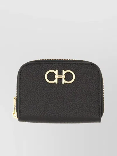 Ferragamo Textured Finish Gold-tone Hardware Card Holder