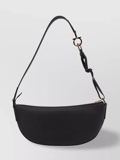Ferragamo Textured Finish Shoulder Bags With Adjustable Strap In Black
