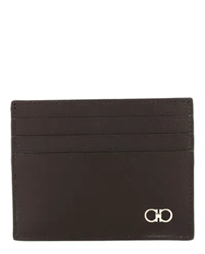 Ferragamo Textured Gancini Card Holder In Brown
