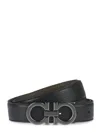 Ferragamo Textured Leather Belt With Distinctive Buckle In Black