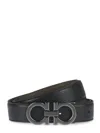 Ferragamo Textured Leather Belt With Distinctive Buckle In Gray