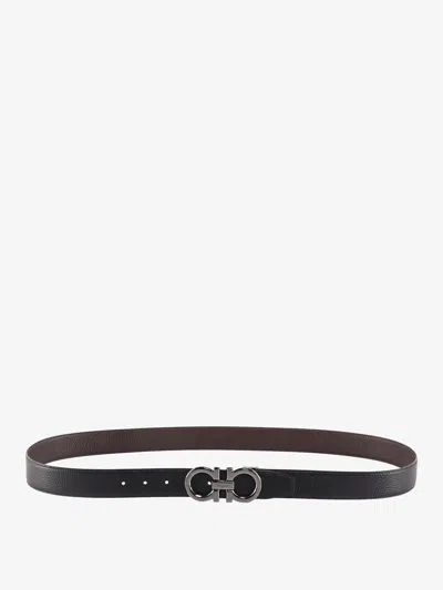 Ferragamo Textured Leather Belt With Iconic Gancini Buckle In Black