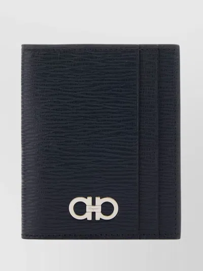 Ferragamo Textured Leather Card Holder In Blue