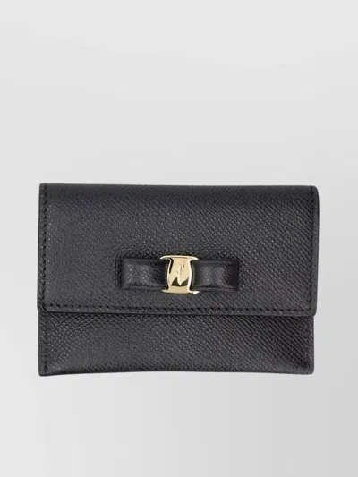 Ferragamo Textured Leather Card Holder In Black