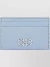 Ferragamo Textured Leather Card Holder Gancini Design In Blue