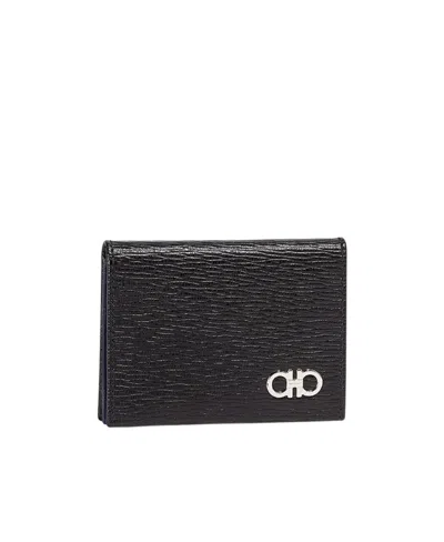 Ferragamo Textured Leather Cardholder In Black
