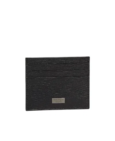 Ferragamo Textured Leather Cardholder In Black