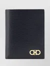 Ferragamo Black Cardholder With Gold-tone Gancini Logo In Calf Leather Man