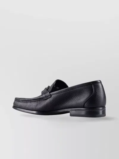 Ferragamo Textured Leather Gancini Loafers In Grey
