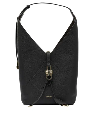 Ferragamo Textured Leather Hobo Shoulder Bag In Black