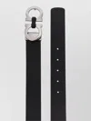 Ferragamo Textured Leather Reversible Belt With Silver Buckle In Black