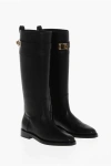 Ferragamo Textured Leather Roly Under The Knee Boots In Black