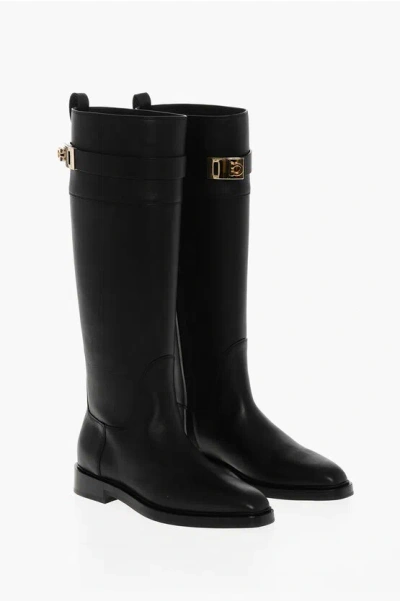 FERRAGAMO TEXTURED LEATHER ROLY UNDER THE KNEE BOOTS