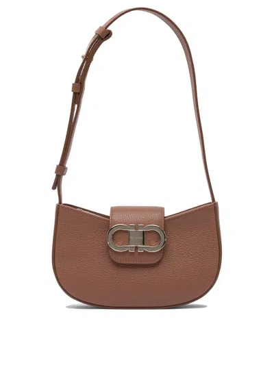 Ferragamo Textured Leather Shoulder Bag In Brown