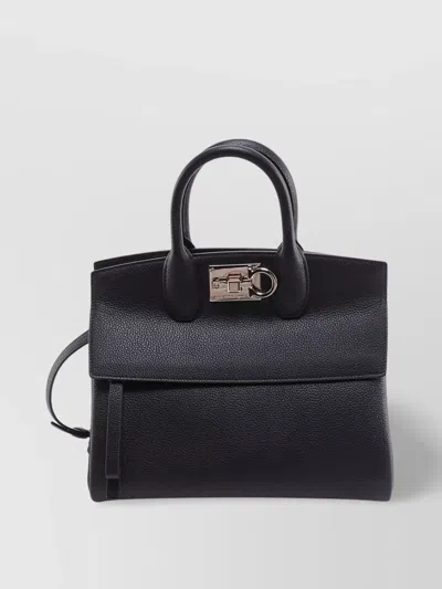FERRAGAMO TEXTURED LEATHER STRUCTURED SHOULDER BAG