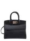 Ferragamo Textured Leather The Studio Handbag With Iconic Gancini Closure In Black