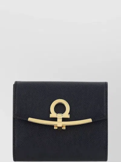 Ferragamo Textured Leather Wallet With Refined Metal Accents