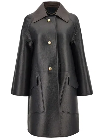 Ferragamo Textured Nappa Leather Coat In Black In Multi