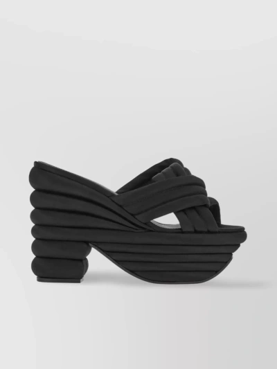 Ferragamo Textured Platform Sandals With Braided Crossover In Black