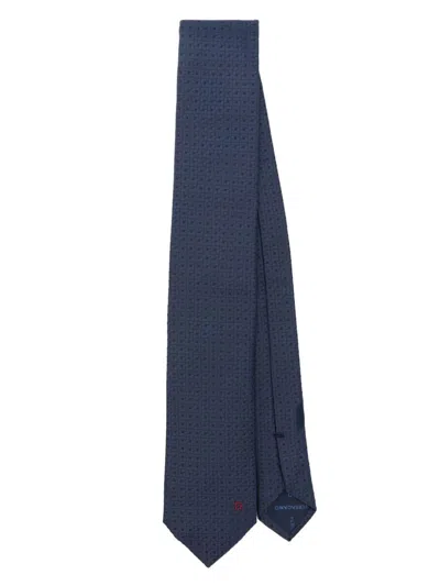 Ferragamo Textured Silk Tie In Blue