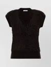 Ferragamo Textured Sleeveless Vest Ribbed Hem In Black