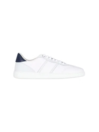 FERRAGAMO TEXTURED WHITE LEATHER LOW-TOP SNEAKERS