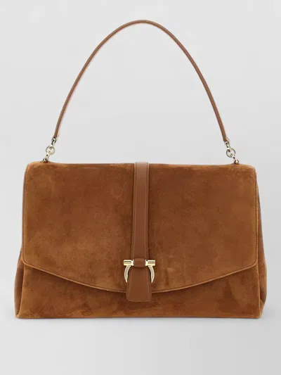 Ferragamo Th L Shoulder Bag Suede Handle In Brown