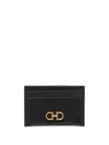 Ferragamo Black Card-holder With Gancini Detail In Hammered Leather Woman In Black