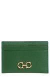 Ferragamo The Gancini Leather Card Case In Forest Green